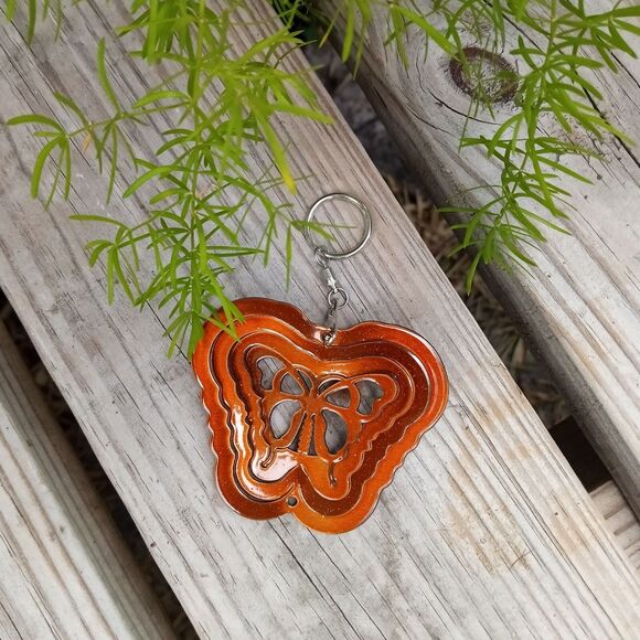 NWT Butterfly 3D Hanging Wind Spinner (1) Mini Brown Sparkle Enamel Metal Decor - Picture 2 of 3